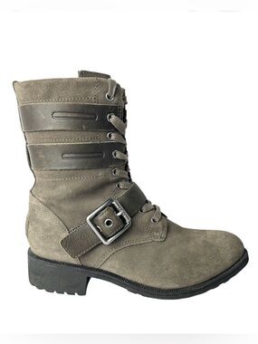 UGG Zia Waterproof Brown Suede Leather Moto Boots Lace Up Buckle Accent Size 6.5